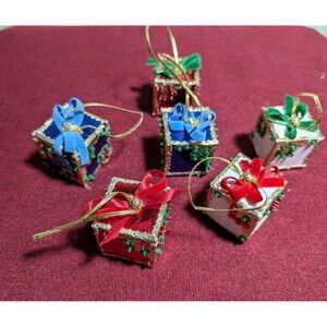 6 x Vintage 1970s Handmade Christmas Holiday Presents Ornaments